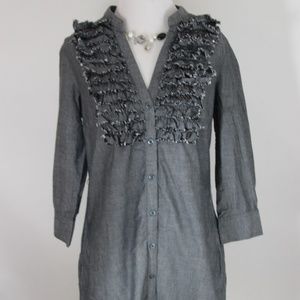 TRULLI Gray 3/4 Sleeve Button Front Shirt Dress